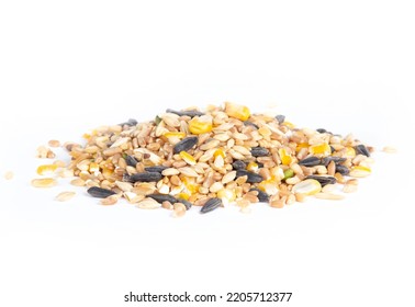 Chicken Scratch or Feed with Grains, Corn and Seeds in Side or Three Quarters Point of View Isolated on White - Shutterstock ID 2205712377