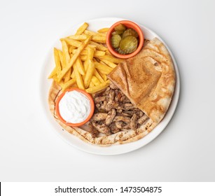 Chicken Shawarma Doner On A Plate, Chicken Shawarma Plate Isolated On White Background 
