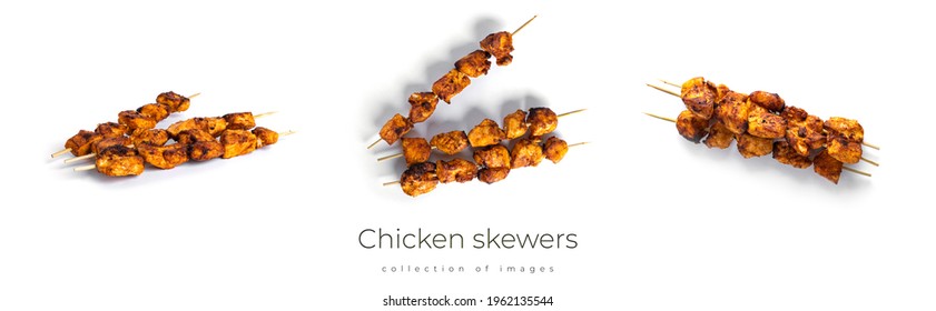 Chicken skewers isolated on a white background. Souvlaki isolated. High quality photo