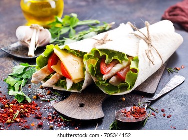 Chicken Slices In A Tortilla Wrap