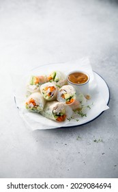 Chicken Spring Rolls With Peanut Sauce