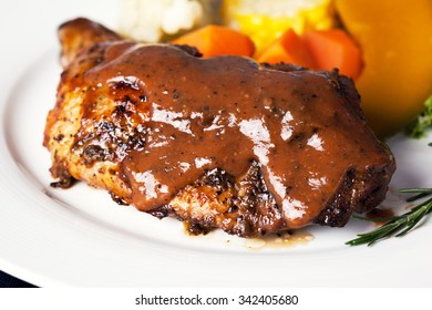 Chicken Steak With Black Pepper Sauce And Vegetable