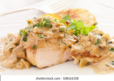 Chicken Steak With Mustard Mushroom Cream Sauce