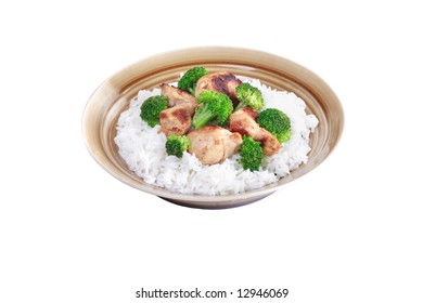 Chicken Stir Fry With Rice And Veggies Isolated