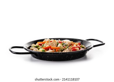 Chicken Stir Fry And Vegetables Isolated On White Background