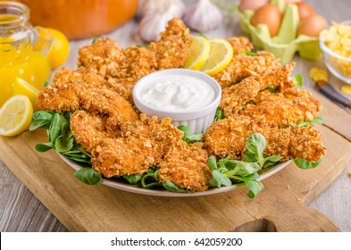 Chicken Strips With Delish Garlic Dip, Food Photography