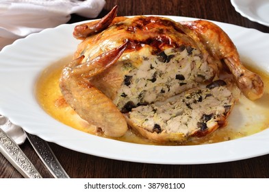 Chicken Stuffed With Meat, Mushrooms, Spices, Herbs, Egg