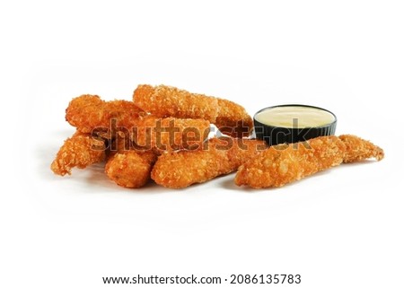 Chicken tender with sauce on white background 