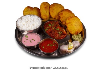 Chicken Thali Served In A Plate Over White Background. Selective Focus.