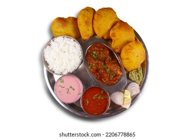 Chicken Thali Served In A Plate Over White Background. Selective Focus.