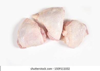 Chicken Thigh On A White Background, Three Pieces Top View