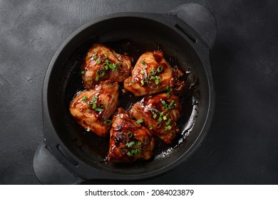 Chicken thighs marinated and cooked in adobo sauce. National filipino dish. 