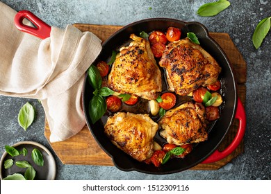 Chicken Thighs Roasted With Tomatoes And Garlic, Quick Dinner Dish Recipe