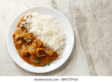 Chicken Tikka Masala With Rice Overhead View