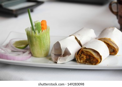 Chicken tikka wrap sandwich with yoghurt and mint dressing