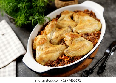 Chicken Wings Baked With Buckwheat In The Oven