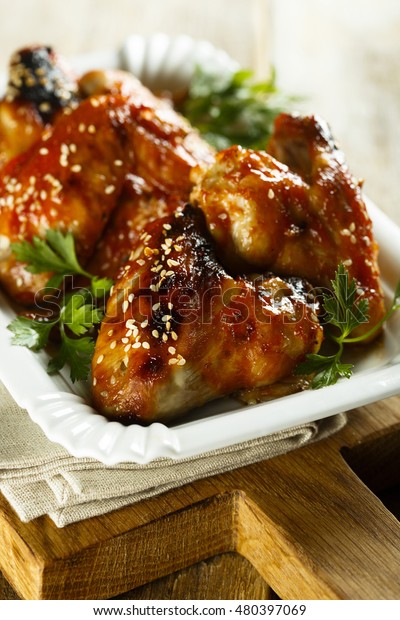 Chicken Wings Maple Syrup Glaze Sesame Stock Photo (Edit Now) 480397069