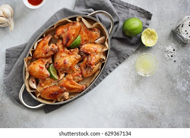 Chicken Wings In Spicy Lime Chili Marinade . Overhead View.