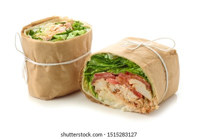 Chicken Wrap Sandwich Isolated On White Background