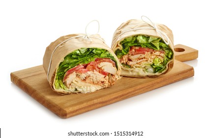 Chicken Wrap Sandwich Isolated On White Background