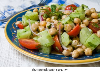 A Chickpea (Garbanzo Bean) Salad On A Plate