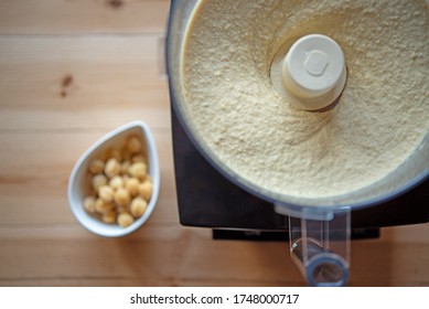 Chickpea Inside Food Processor For Making Hummus.Top View.Homemade