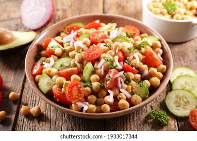 Chickpea Salad With Tomato, Cucumber, Avocado And Onion