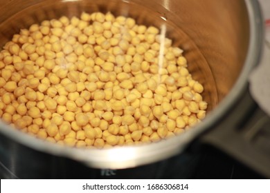 chickpeas soaked in a pot