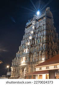 Chidambaram Thillai Natarajar temple gopuram full view during night time