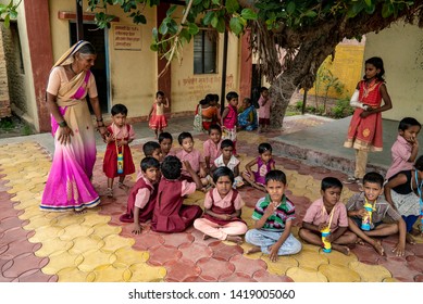 Chidlren Playing In Gournment Run Anganwadi School
Village - Pachvad
Satara District Maharashtra State India 
Clicked On 6 July 2018