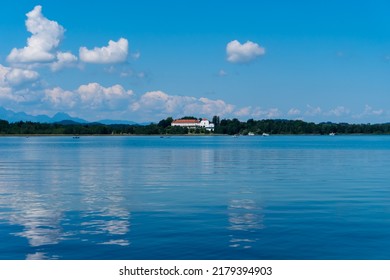 Chiemsee Herreninsel panorama in summer with castle