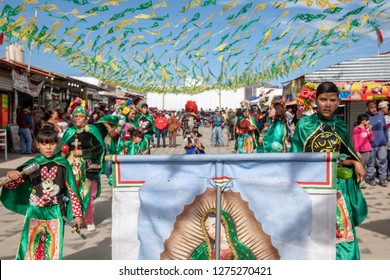 
Chihuahua, Mexico - November 18, 2018: 
Matachines Dancing The Virgin Of Guadalupe In San Judas Tadeo, Chihuahua, Mexico.