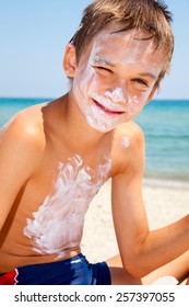 Child Applied Too Much Of Sunblock Cream