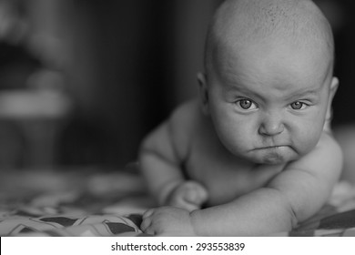 child baby black and white portrait
