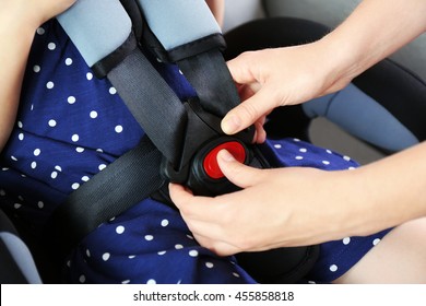 Child In Baby Car Seat, Closeup