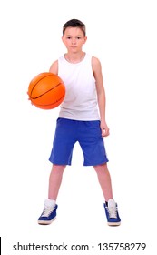 Child With Basketball, Isolated On White Background