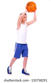 Child With Basketball, Isolated On White Background