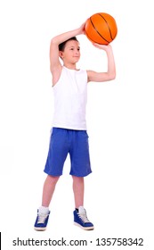 Child With Basketball, Isolated On White Background