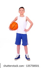 Child With Basketball, Isolated On White Background