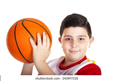 Child With Basketball, Isolated On White Background