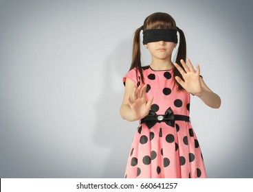 Child With Blindfold, Blind Concept. Copy Space