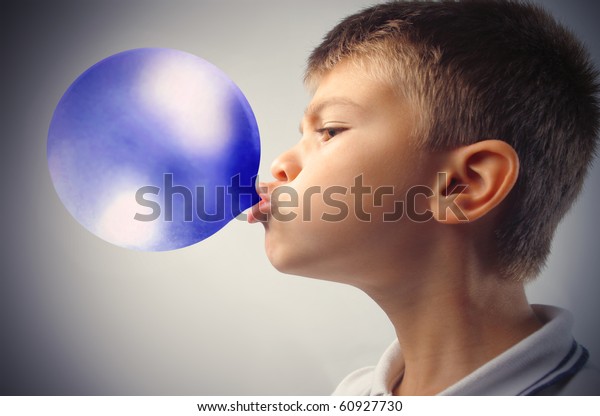 Child Blowing Blue Bubble Gum Stock Photo (Edit Now) 60927730