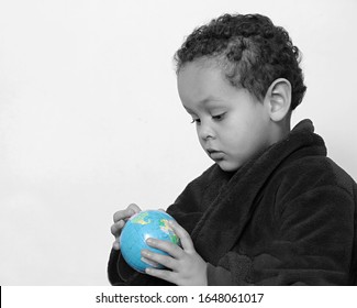 Child With Blue Globe On Earthday Stock Photo 