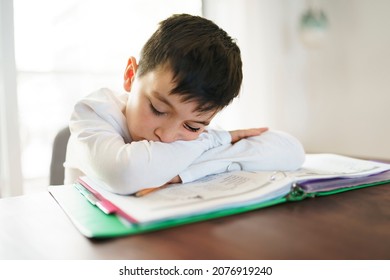 The Child Bored And Frustrated And Fed Up Doing His Homework