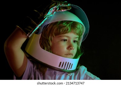 Child Boy Imagines Himself Be Astronaut Stock Photo 2134713747 ...