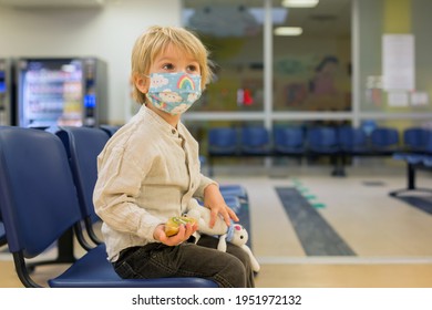 Child, Boy, Sitting In The Waiting Room In Emergency, Waiting For Examination And Xrays