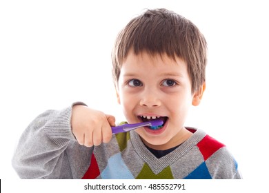 Child Brushing Teeth Looking Funny Stock Photo (Edit Now) 485552791