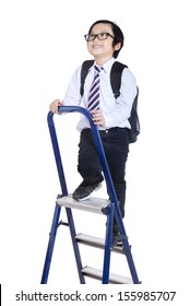 Child Climbing A Ladder Isolated On White Background