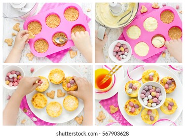 Child Cooking Easter Nest Cakes , Easter Recipe Step By Step