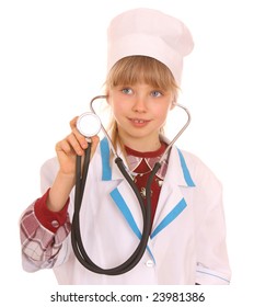 Child In Costume Of Doctor. Isolated.